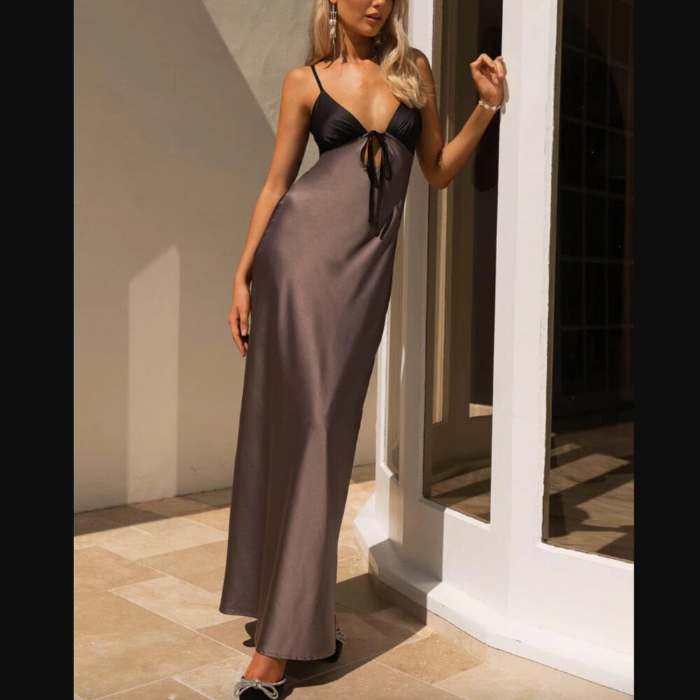 Peppermayo Flora Satin Maxi Dress - Steel Me Away - WORN ONCE